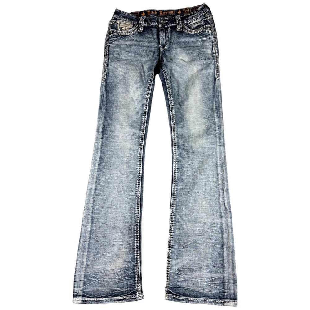 Rock Revival Saoirse Jeans Women 27 Blue Western Bootcut Faded Y2K Premium Denim